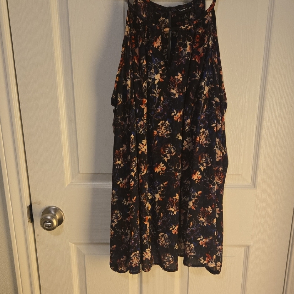 Torrid Floral Print Halter Top - Black and Orange